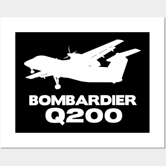 Bombardier Q200 Silhouette Print (White) Wall Art by TheArtofFlying
